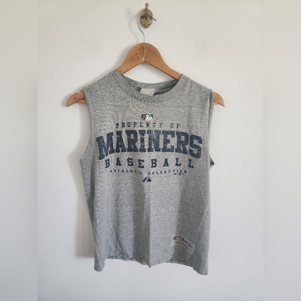 Vintage Authentic Majestic Mariners Baseball Muscle Tee (no size) fits S/M